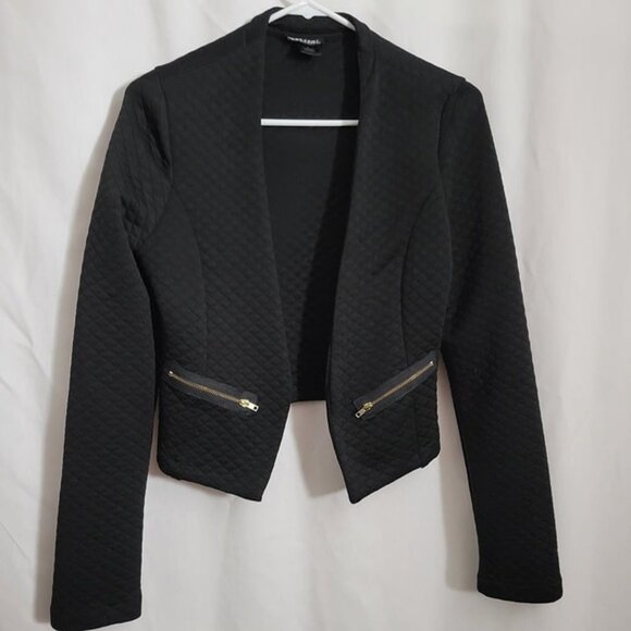 Wet Seal Large Black Blazer Quilted Open faux pockets long sleeves Junior EUC - Picture 1 of 6